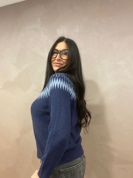 Maglione a Girocollo con Lavorazione Jacquard e Paillettes