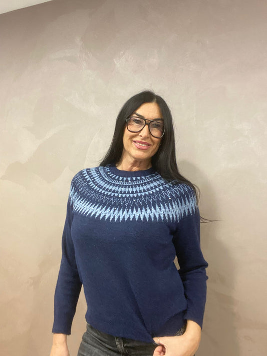 Maglione a Girocollo con Lavorazione Jacquard e Paillettes
